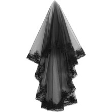 Schwarzer Brautschleier aus Spitze für Halloween-Cosplay-Partys – Vintage-Brautschleier aus Tüll mit elegantem Spitzenrand