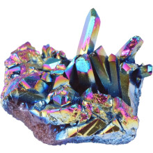 Ornamento colorido de agrupamento de cristal banhado para decoração de área de trabalho, estilo assortido de pedra de vaso de flores de cristal