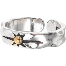 Verstellbarer Punk-Ring mit Sonnenmuster aus silberfarbenem Kupfermetall, Unisex