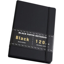 Cuaderno de papel negro en blanco tamaño A5, 200 páginas, para bolígrafos de gel y tinta blanca.