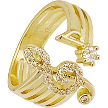 Verstellbarer offener Ring aus 14-karätigem Gold mit Musiknotenmotiv und Zirkonia, Damen-Fingerschmuck