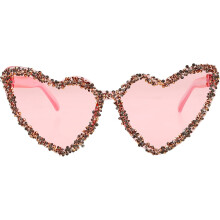 Caramel cor coração em forma de strass óculos de sol mulheres sem quadro rosa oceano lente partido plástico novidade óculos