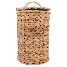 Lixo de grama Calabash tecido à mão com tampa, lixo decorativo versátil compacto
