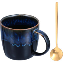 2 Vintage-Keramik-Kaffeebecher mit Löffel, schlichte und vielseitige Trinkbecher