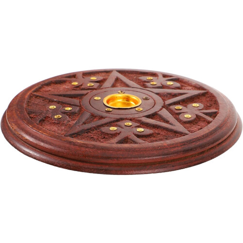 Vintage runder Räucherstäbchenhalter aus Holz