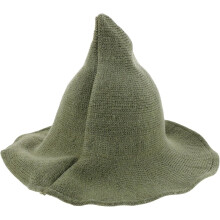Chapéu de bruxa de Halloween para mulheres e homens Chapéu feiticeiro de mistura de lã verde