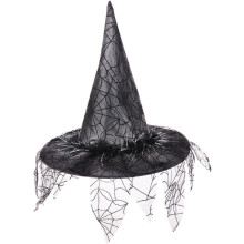 Preto malha bruxa chapéu Halloween traje acessório cosplay fantasia partido chapéu um tamanho