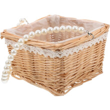 Dekorativer Blumenkorb aus geflochtenem Rattan mit Perlengriff – frischer und natürlicher Stil, feine Verarbeitung
