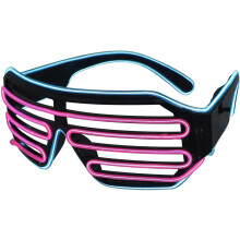 Lunettes LED lumineuses à monture bleue et verres roses, accessoire de déguisement pour soirées.