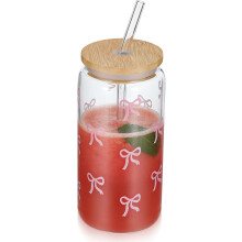 Großer Glasbecher mit rosa Schleife, hitzebeständig