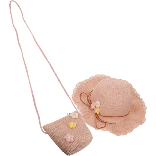 Cappello di paglia e borsa a tracolla per cappelli da spiaggia a tesa larga S