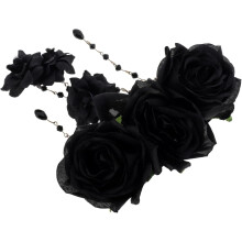 Gothic-Haarspange mit Rosenblüte und Quaste, schwarzer Rosen-Haarschmuck