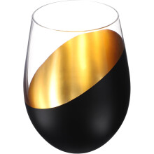Schwarzes und goldfarbenes, eiförmiges Weinglas aus Glas, 550 ml, mit komfortablem Griff, sicher für Partys und Zuhause.