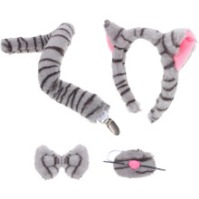 Karnevals-Katzenohren-Stirnband-Set mit Tiermuster, grauen Tigerstreifen, vierteiliges Cosplay-Accessoire