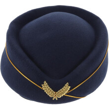 Stewardessenmütze, Flugbegleiterin, marineblauer Hut aus wollartigem Filz, Funktionshut, Cosplay-Accessoire
