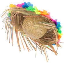 Hawaiianischer Strohhut mit Lei-Verzierung, Herren-Strandhut mit Blumenkranz, Sommerparty-Kostümaccessoire