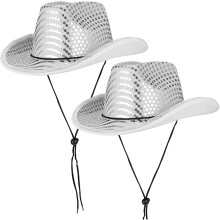 Silberner Pailletten-Cowboyhut, glitzernder Partyhut für Damen im Western-Stil, Disco-Accessoire für Erwachsene