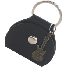 Gitarrenplektrum-Aufbewahrungstasche mit Anhänger, aus schwarzem PU-Leder und Metall, praktisch