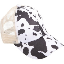 Baseballkappe mit Kuhmuster und Öffnung für Pferdeschwanz, atmungsaktive Polyester-Outdoor-Sportkappe