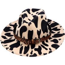 Party-Fedora-Hut mit Leopardenmuster, Gürtel, Retro-Flachmütze, beige, Damen-Cosplay-Bühnenaccessoire