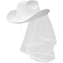 Cowboyhut für Damen, Western-Hochzeitshut mit Schleier für Junggesellinnenabschied und Kostüm, Weiß