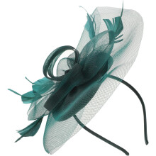 Fascinators Hats for Women, Bridal Wedding Mesh Veil Headband with Artificial Plume Dark Green for Tea Party Banquet