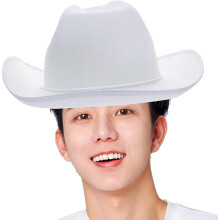 Cowgirl Cowboy Hat White Felt Western Party Hat with Chin Strap Unisex Festival Dress-up Accessory