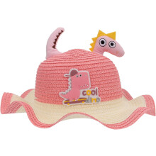 Cappello di paglia da esterno per bambini e bambine, con motivo dinosauro dei cartoni animati, grazioso cappello parasole per bambini e bambine, rosa