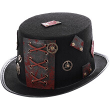 Halloween-Hut im Steampunk-Punk-Stil, schwarz, verstellbares Band, Festival-Kopfschmuck, Cosplay-Kopfbedeckung für Erwachsene