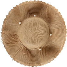 Cappello da sole da donna a tesa larga color kaki perlato, estivo, da spiaggia, in paglia, con protezione UV.