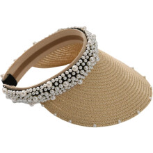 Cappello da donna con protezione solare, elegante accessorio in tessuto per la spiaggia e le attività all'aperto, colore kaki.