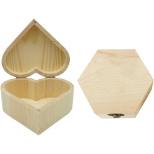 2 Schmuckkästchen aus Holz mit Deckel, Herz- und Sechseckform, 13 x 13 x 7 cm