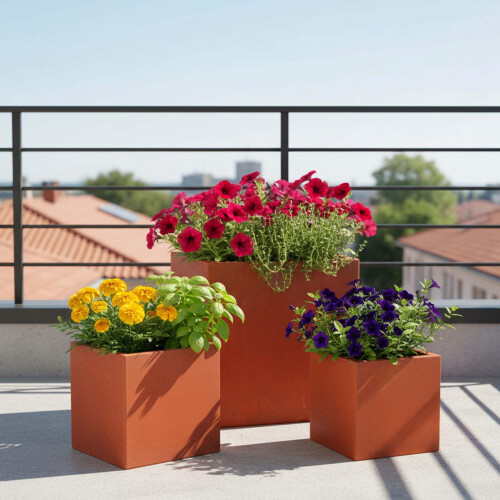 Rustic Carbon Steel Planter Set - 3 Sizes 1