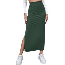 Women's side-slit pencil skirt, casual long skirt-Green S
