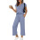 Women's Casual Solid Color V-Neck Button-Up-seablue XXL 1