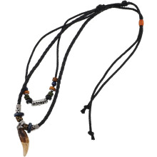 Haifischzahn-Halskette für Herren mit schwarzem PU-Seil, Vintage-Strand-Surfer-Stil, Anhänger aus Harz und Metall