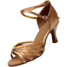Goldene Satin-Tanzschuhe mit hohen Absätzen für Damen, offene Zehenpartie, Latein-Tanzschuhe