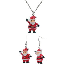 Conjunto de collar y pendientes de Papá Noel de dibujos animados para Navidad. Kit de joyería navideña con detalles de Papá Noel.