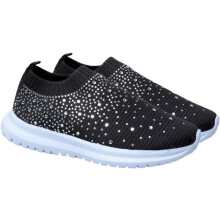 Scarpe sportive da donna traspiranti in mesh con strass, suola antiscivolo, sneakers casual leggere per primavera ed estate, colore nero