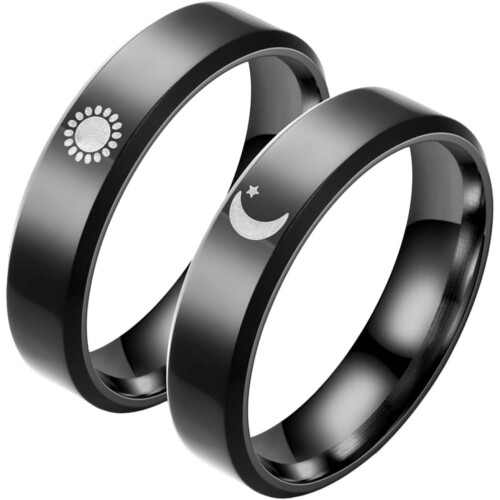 Conjunto de anéis de promessa de casais de aço inoxidável do sol e da lua