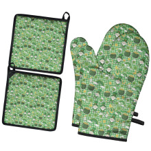 Ensemble de 2 maniques et gants de cuisine, résistants à la chaleur jusqu'à 200 C (392 F).