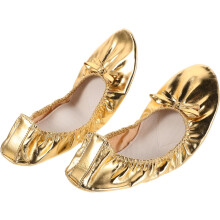 Bailarinas doradas para mujer con suela dividida suave, ligeras y portátiles.