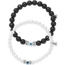 Magnetische Partnerarmbänder aus schwarzen und weißen Perlen, 1 Paar passende Armbänder für Verliebte, Valentinstagsschmuck