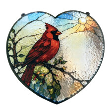 Stained Glass Window Hanging Branch Red-25x25cm love red bird