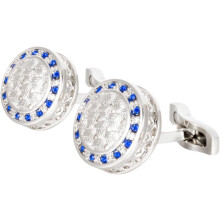 Boutons de manchette ronds en cuivre argenté pour homme, finition polie brillante, toucher agréable, style classique et élégant.
