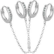 Doppelohrringe mit Kette für Damen, silberne Zirkonia-Ohrhänger, leichter Kupferschmuck