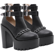 Stiefeletten mit dicker Sohle und hohem Absatz, Nietenkette, für Damen, ideal für den Alltag