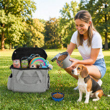 PawHut Dog Travel Bag with Two Food Containers and Silicone Collapsible Bowl