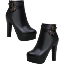 Schwarze, wasserdichte Damen-Ankle-Boots mit hohem Absatz und Plateau – warme Winterstiefel