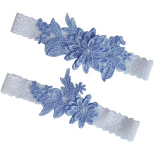Himmelblauer Brautstrumpfgürtel aus Spitze mit Blumenmuster, verstellbarer Beinring für die Braut, passend